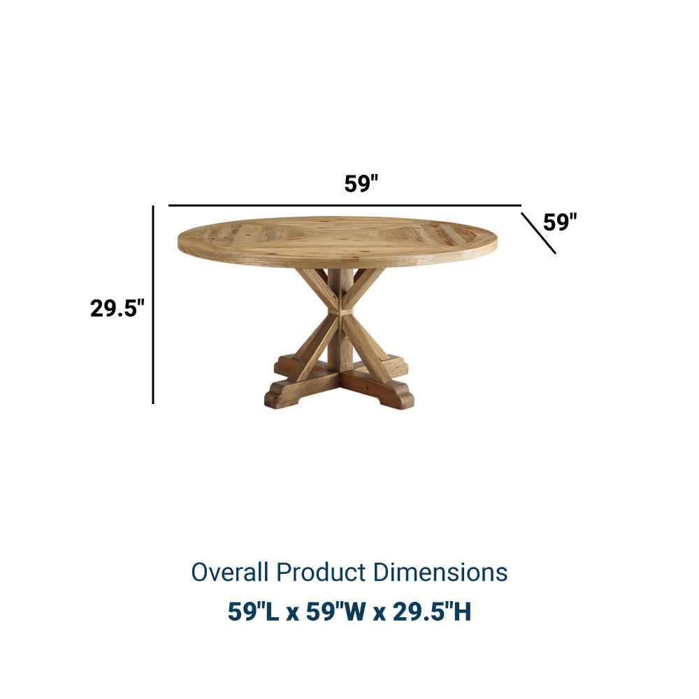 Stitch 59" Round Pine Wood Dining Table - Farmhouse Kitchen And Dining Room Table - BUILDMYPLACE