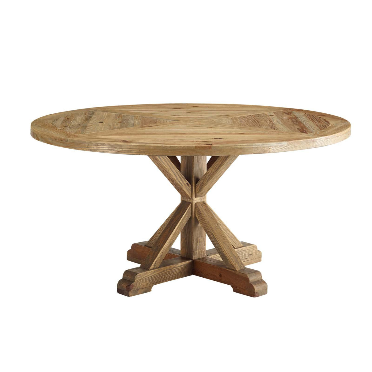 Stitch 59" Round Pine Wood Dining Table - Farmhouse Kitchen And Dining Room Table - BUILDMYPLACE