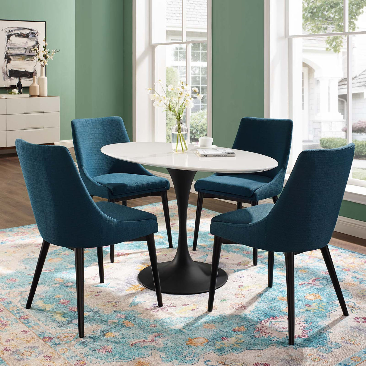 Lippa 48" Oval Wood Top Dining Table - Metal Tapered Base Dining Table - BUILDMYPLACE