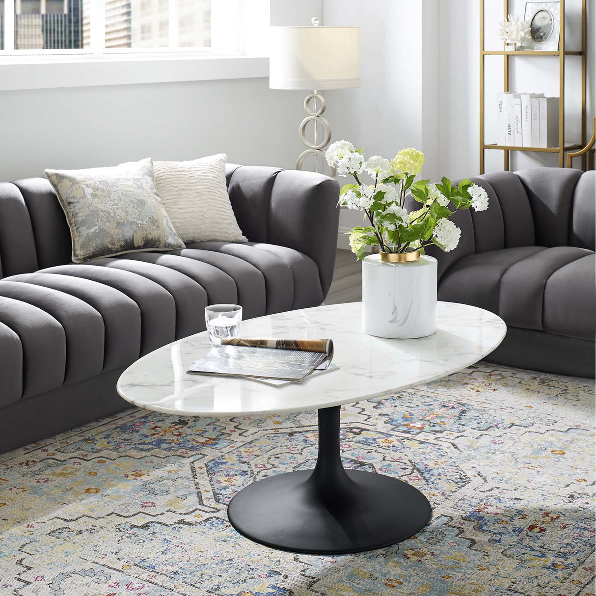 Lippa 48" Oval - Shaped Artificial Marble Top Coffee Table - Dining Table - BUILDMYPLACE