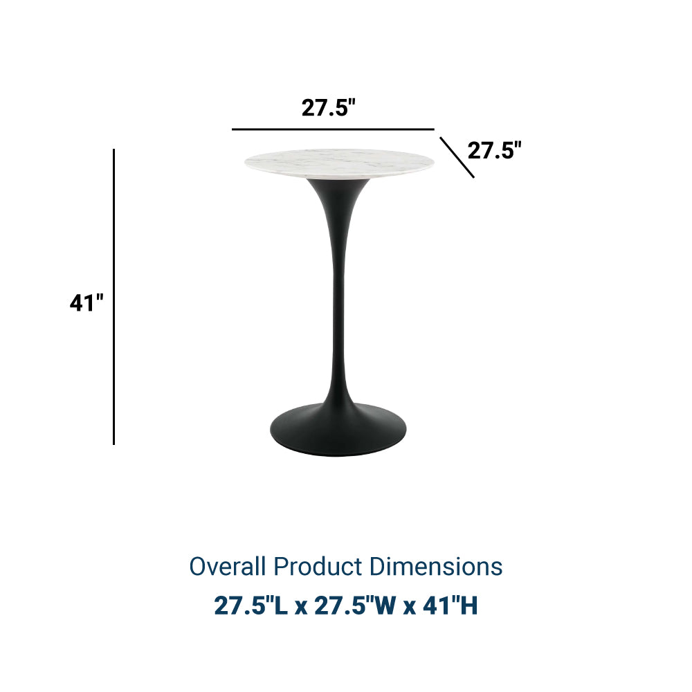 Lippa 28" Round Artificial Marble Bar Table In Black Stand - BUILDMYPLACE