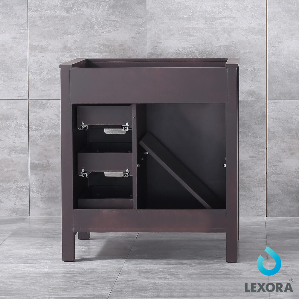 Marsyas 30" Brown Single Vanity, White Quartz Top, White Square Sink and 28" Mirror w/ Faucet