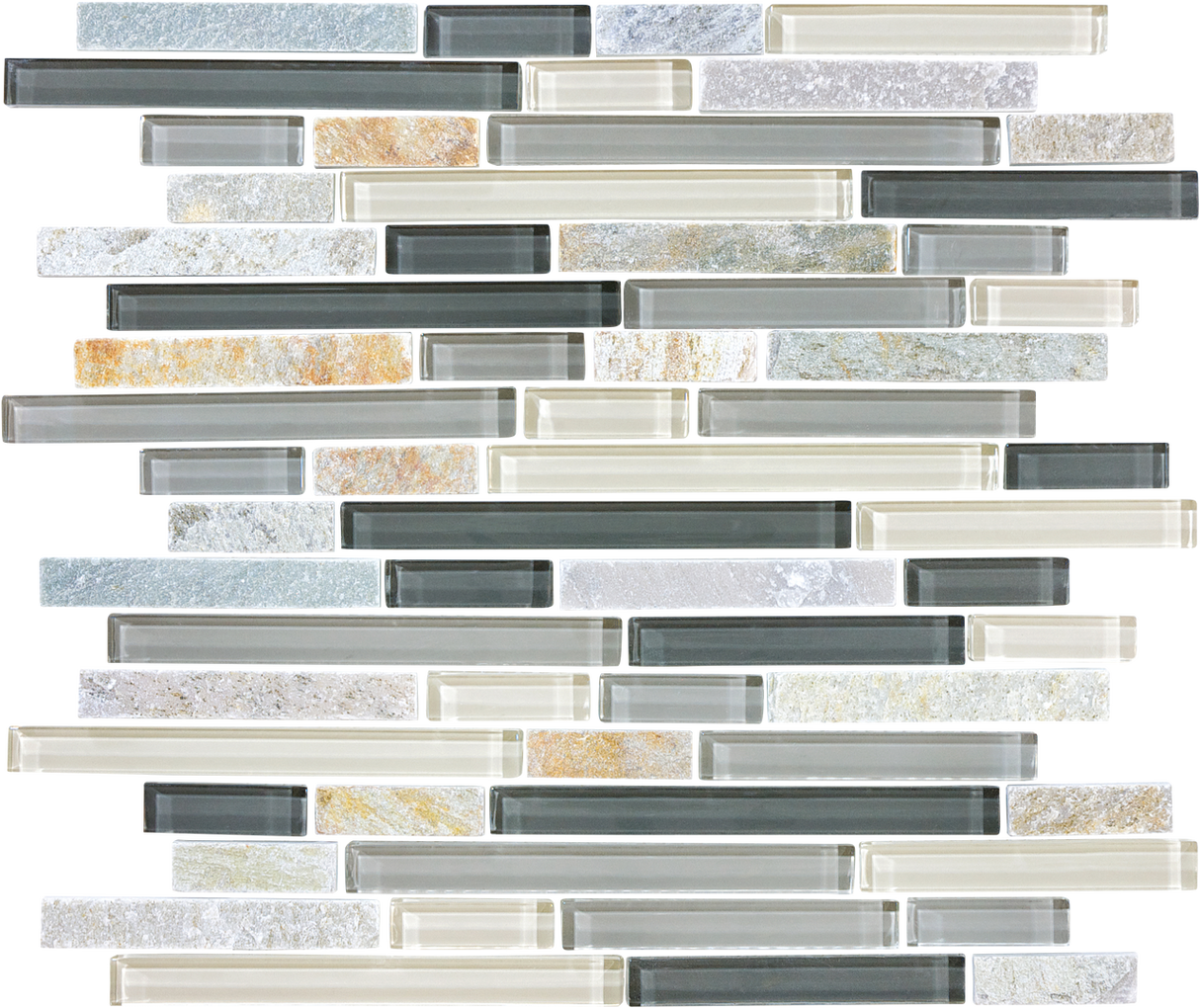 Silver Aspen Random Strip Glass Quartz Blend Mosaic