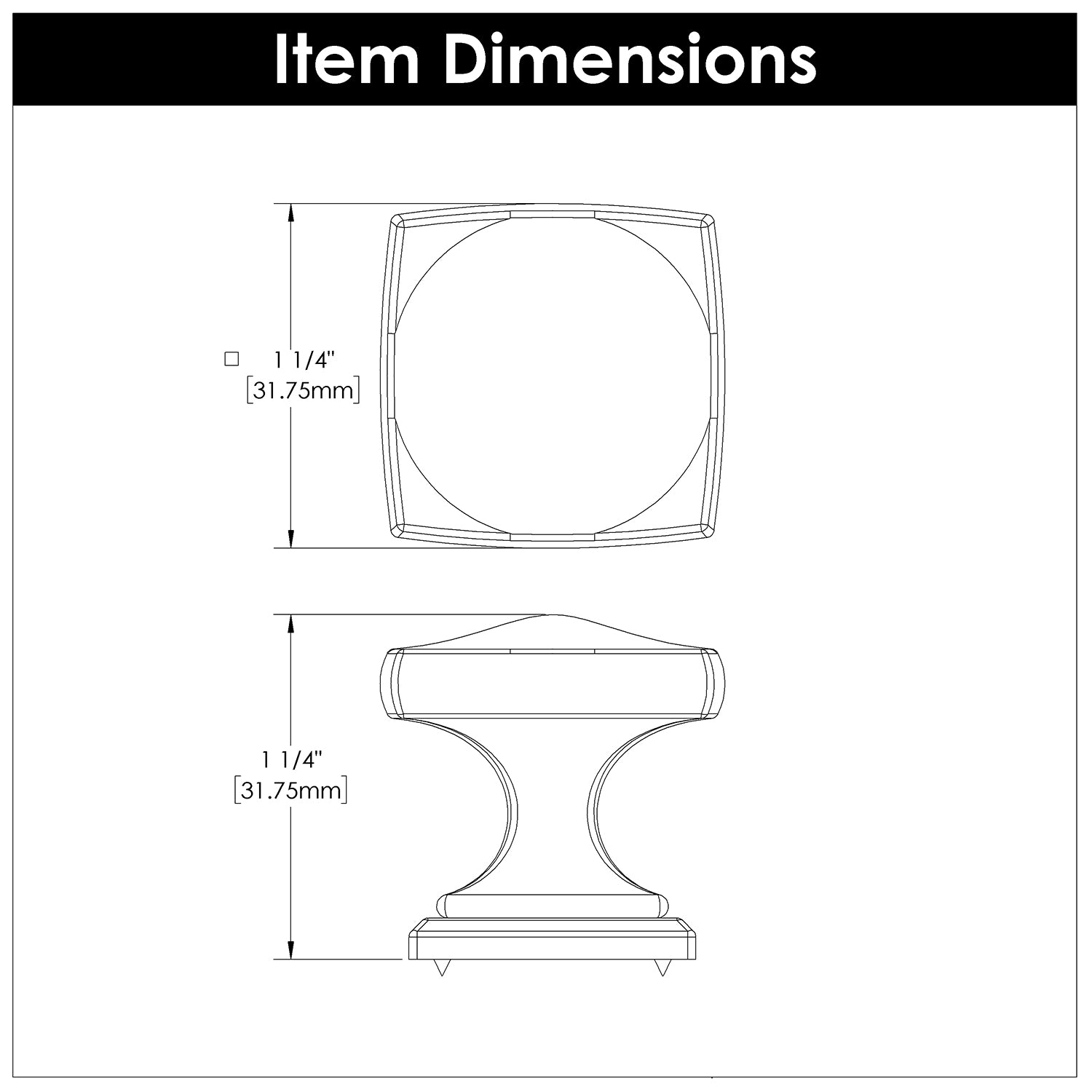 Knob 1-1/4 Inch Square - Dover Collection