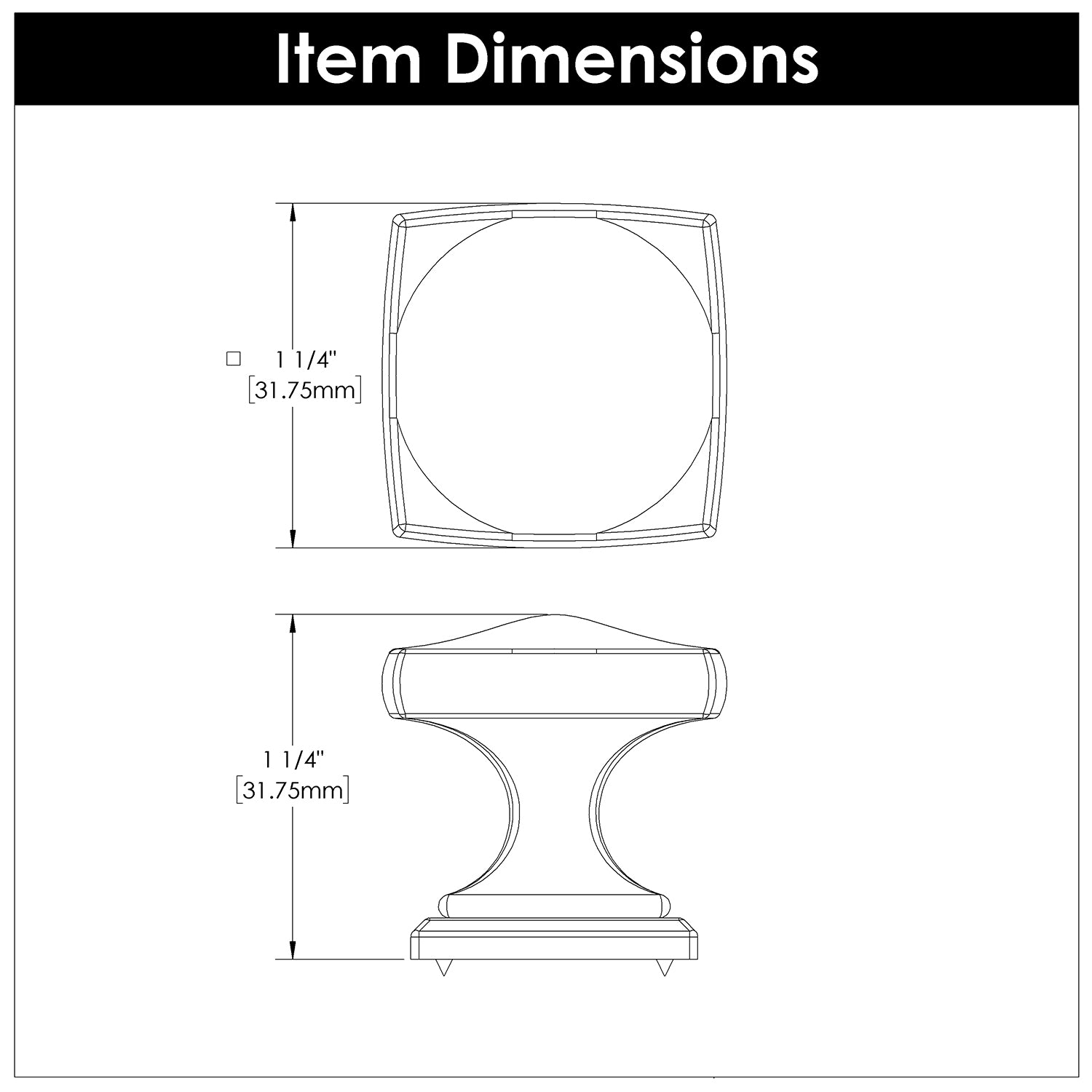 Knob 1-1/4 Inch Square - Dover Collection