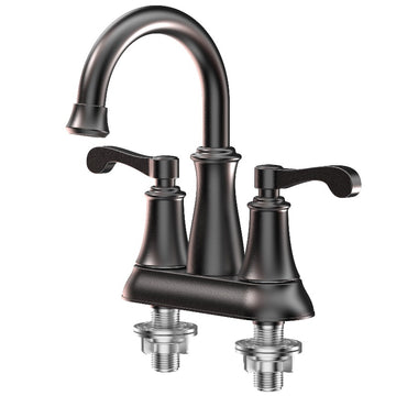 4 In. Centerset 2-Hole Double Handle Deck mount Bathroom Sink Faucet With Stainless Steel Spout & Pop-up in Oil Rubbed Bronze