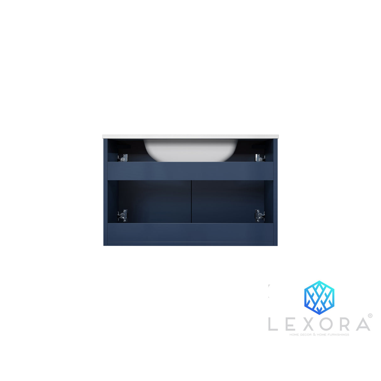 Geneva 30" Navy Blue Single Vanity, White Carrara Marble Top, White Square Sink and 30" LED Mirror