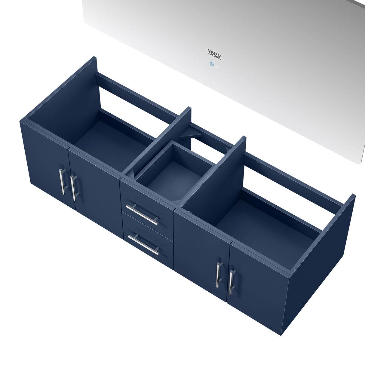 Geneva 60" Navy Blue Double Vanity, no Top and 60" LED Mirror