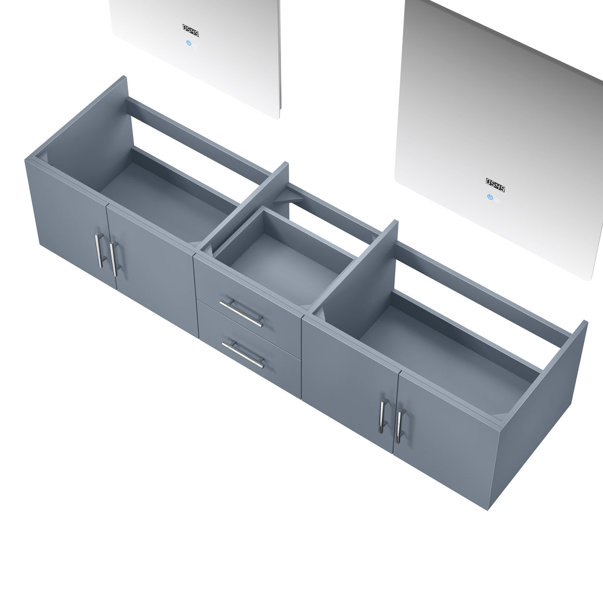 Geneva 80" Dark Grey Double Vanity, no Top and 30" LED Mirrors