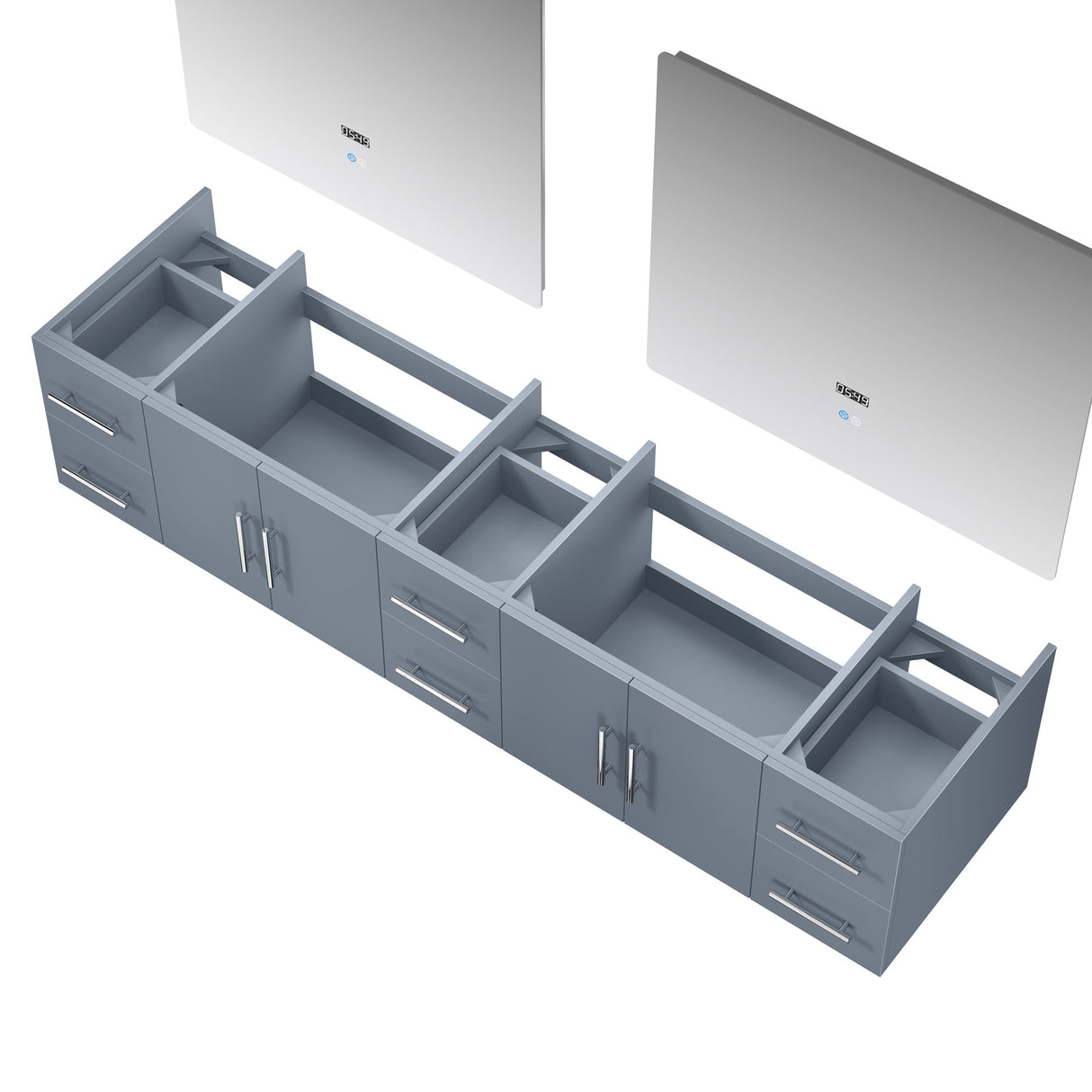 Geneva 84" Dark Grey Double Vanity, no Top and 36" LED Mirrors