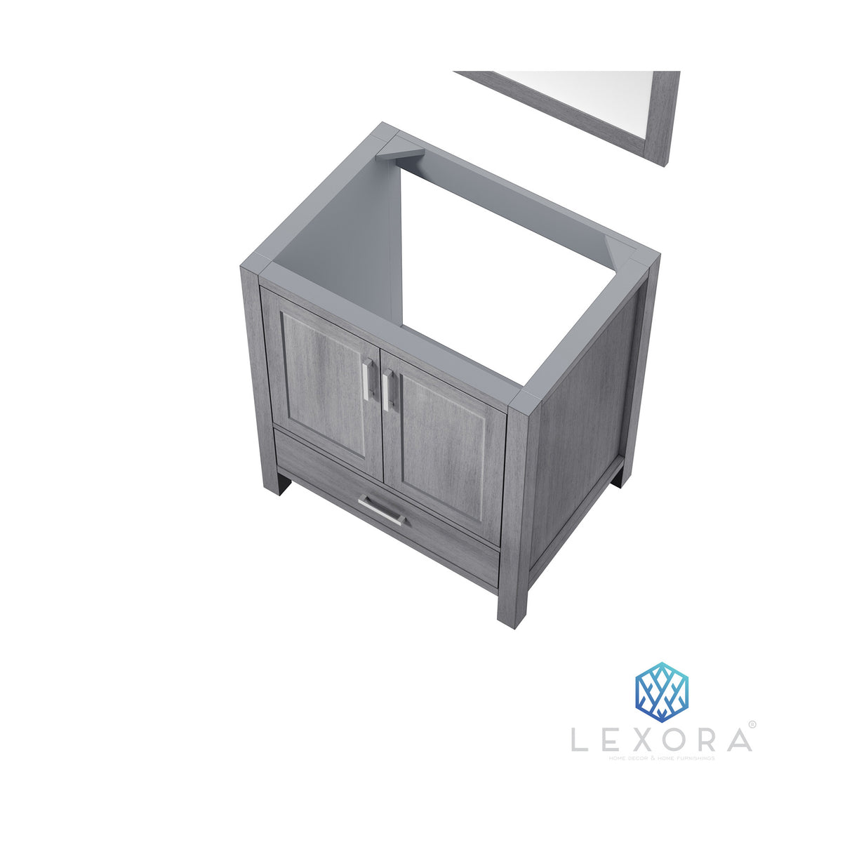 Jacques 30" Distressed Grey Single Vanity, no Top and 28" Mirror