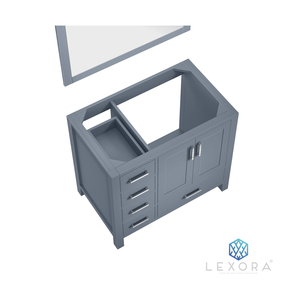 Jacques 36" Dark Grey Single Vanity, no Top and 34" Mirror - Right Version