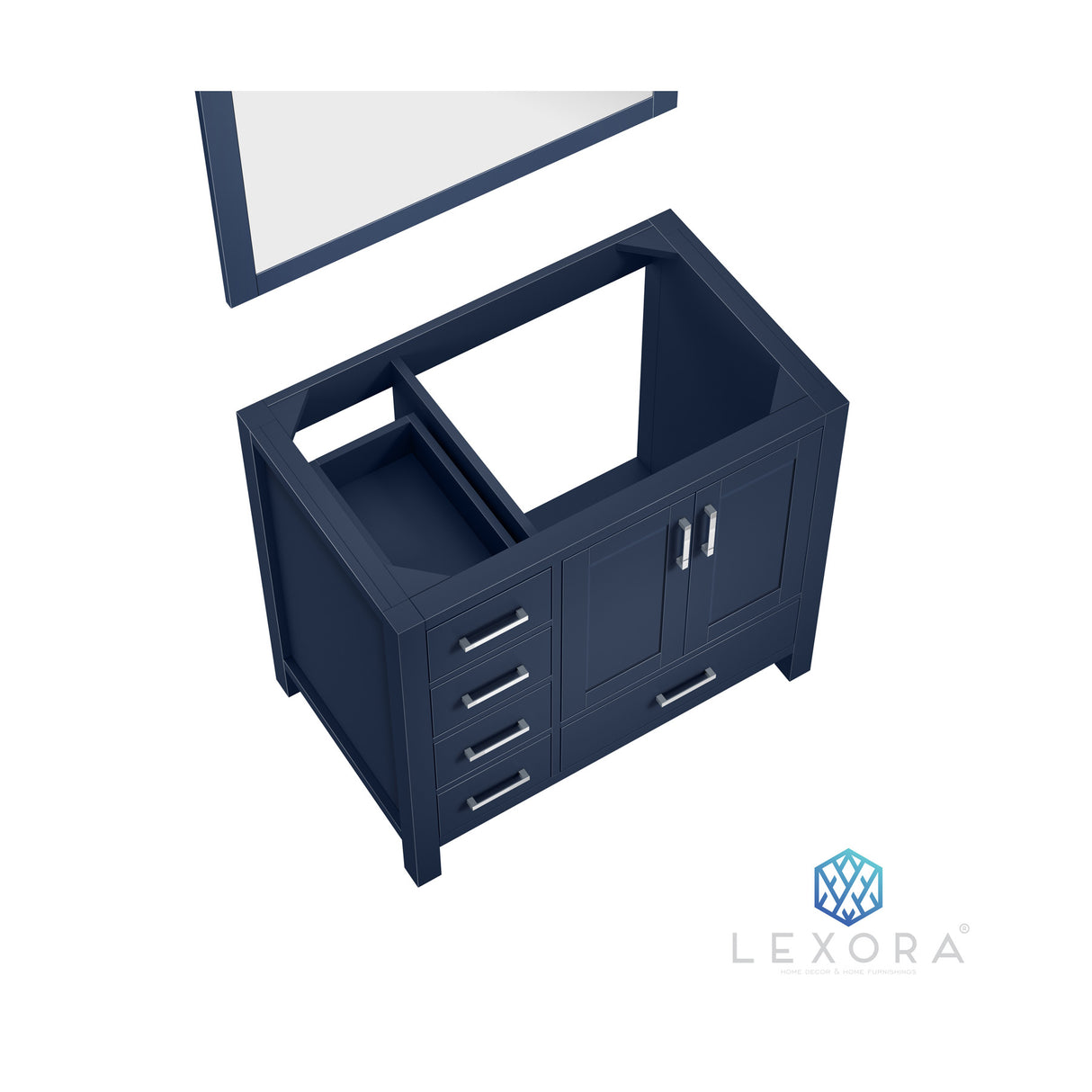 Jacques 36" Navy Blue Single Vanity, no Top and 34" Mirror - Right Version