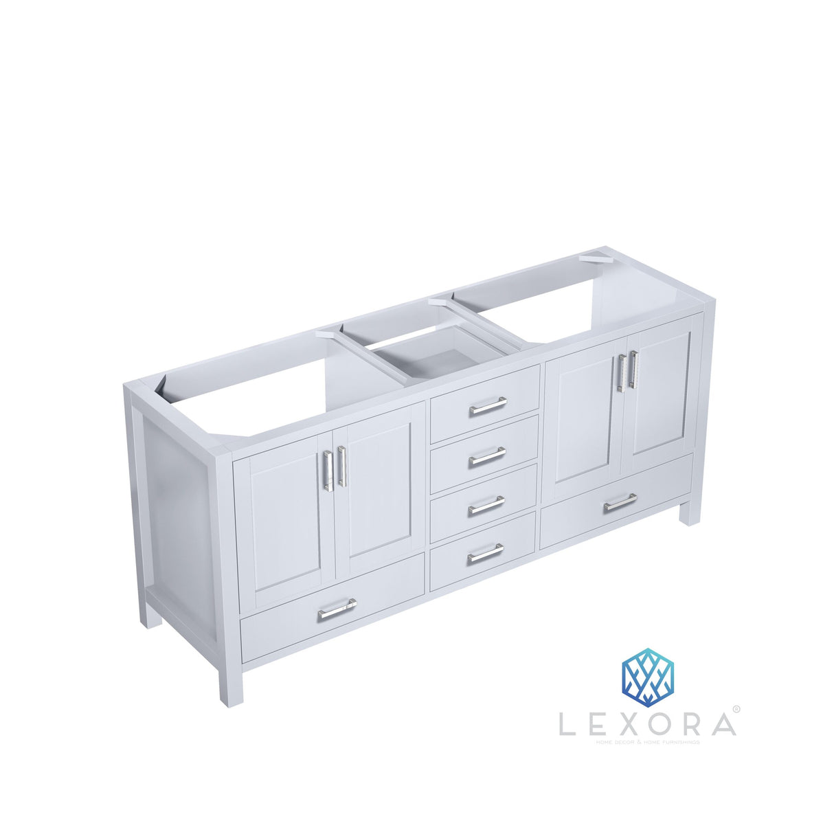 Jacques 72" White Double Vanity, White Carrara Marble Top, White Square Sinks and 70" Mirror w/ Faucets