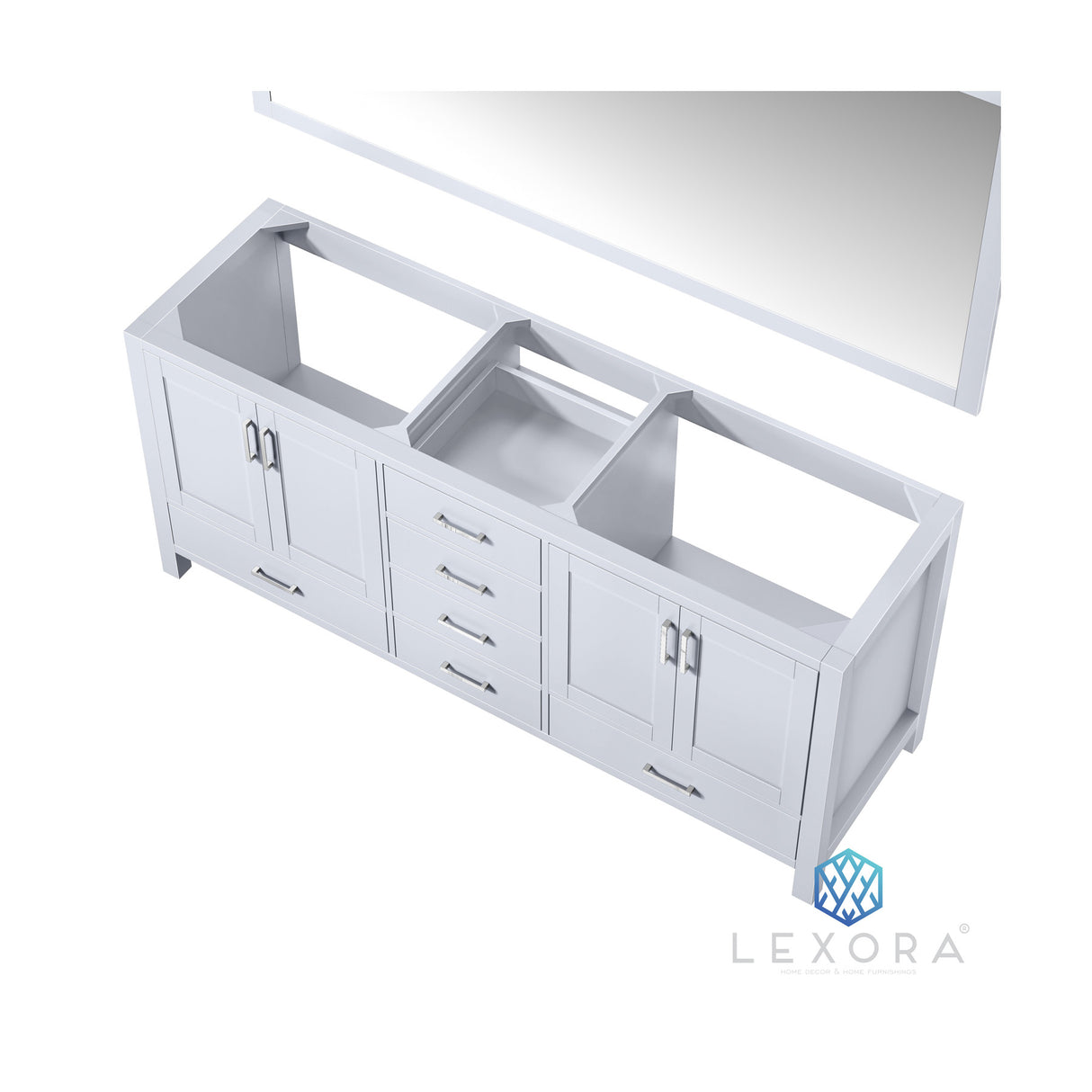 Jacques 72" White Double Vanity, no Top and 70" Mirror