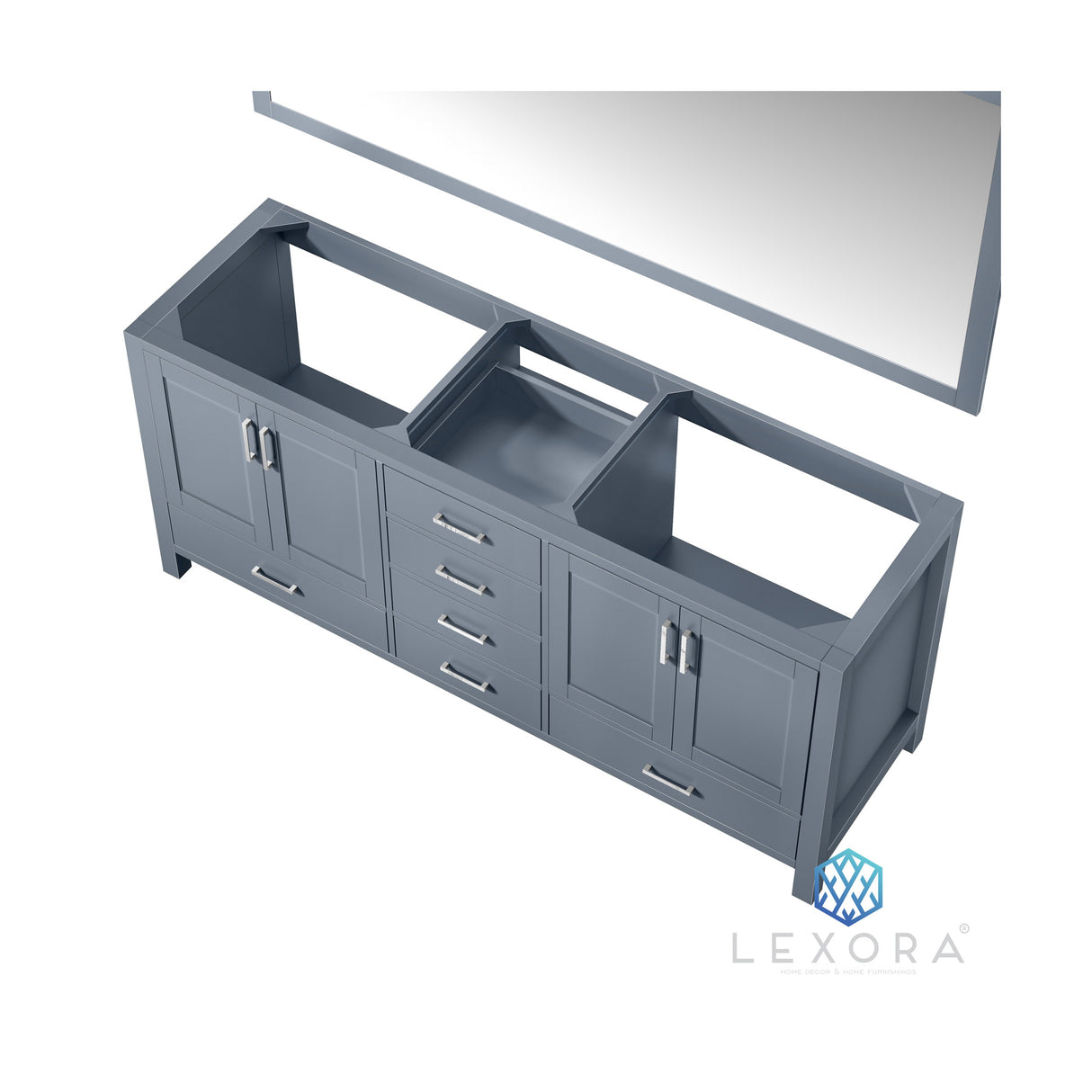 Jacques 72" Dark Grey Double Vanity, no Top and 70" Mirror