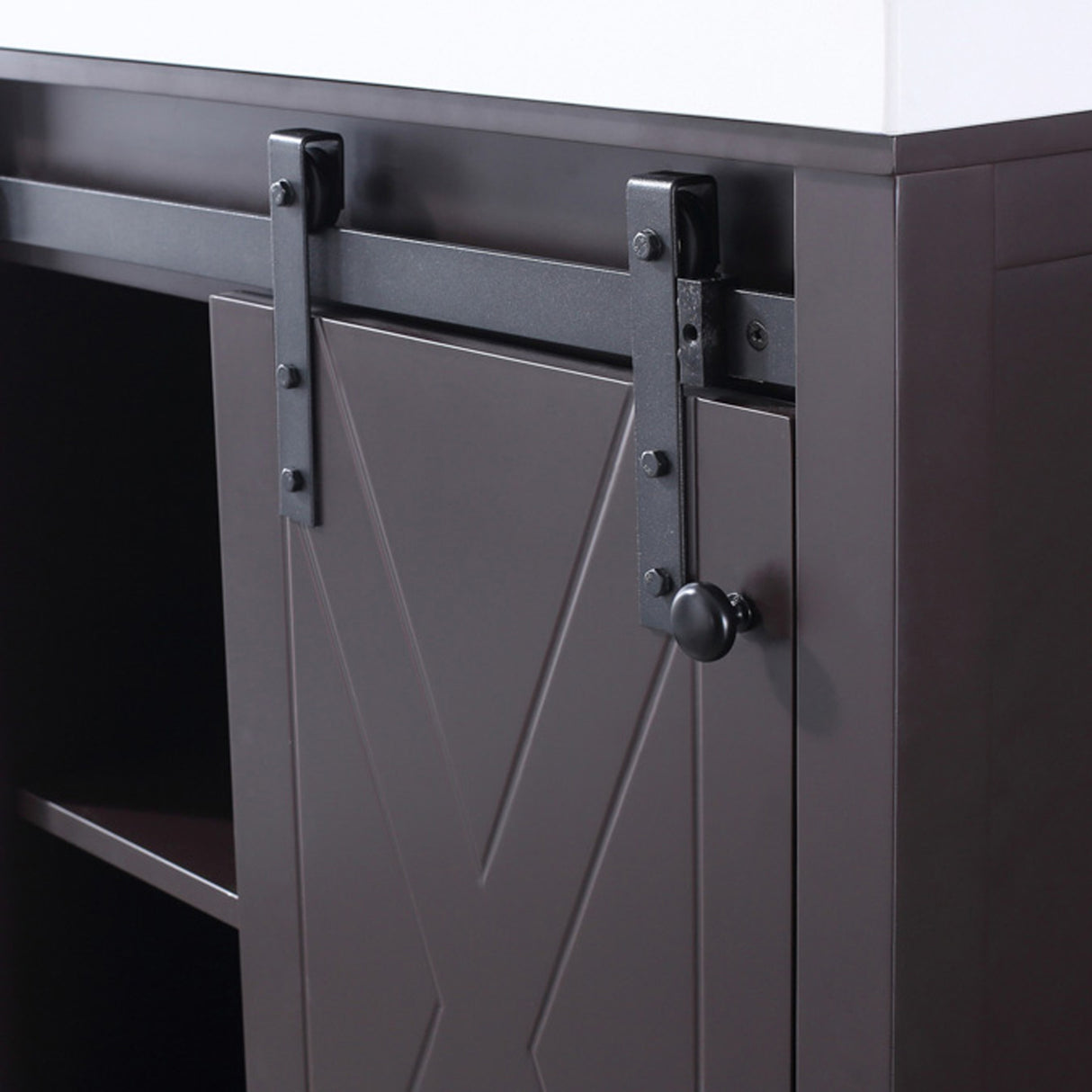 Marsyas 30" Brown Single Vanity, White Quartz Top, White Square Sink and 28" Mirror