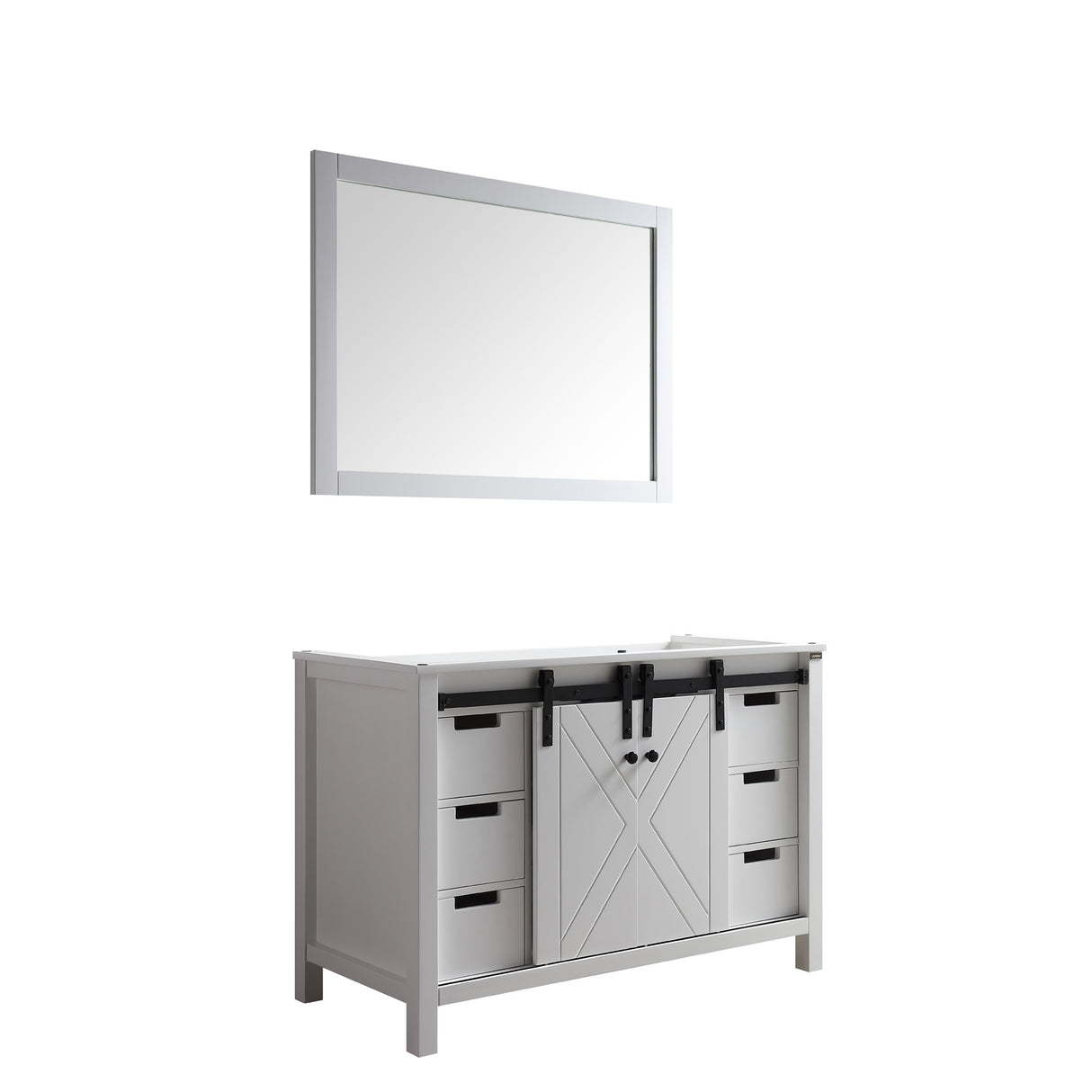 Marsyas 48" White Single Vanity, no Top and 44" Mirror