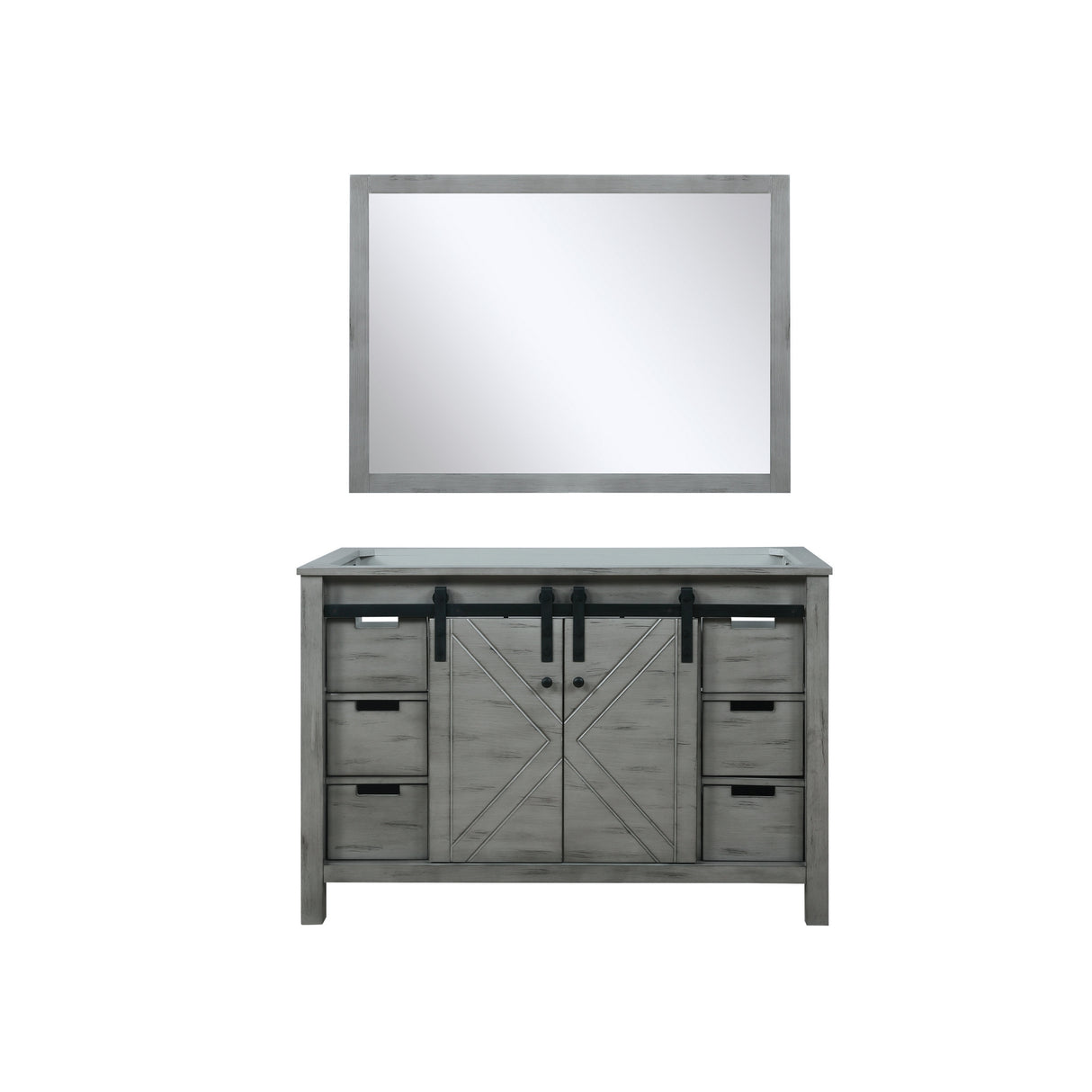 Marsyas 48" Ash Grey Single Vanity, White Quartz Top, White Square Sink and 44" Mirror w/ Faucet
