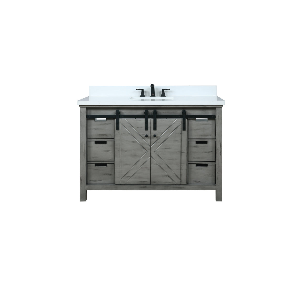 Marsyas 48" Ash Grey Single Vanity, White Quartz Top, White Square Sink and 44" Mirror w/ Faucet