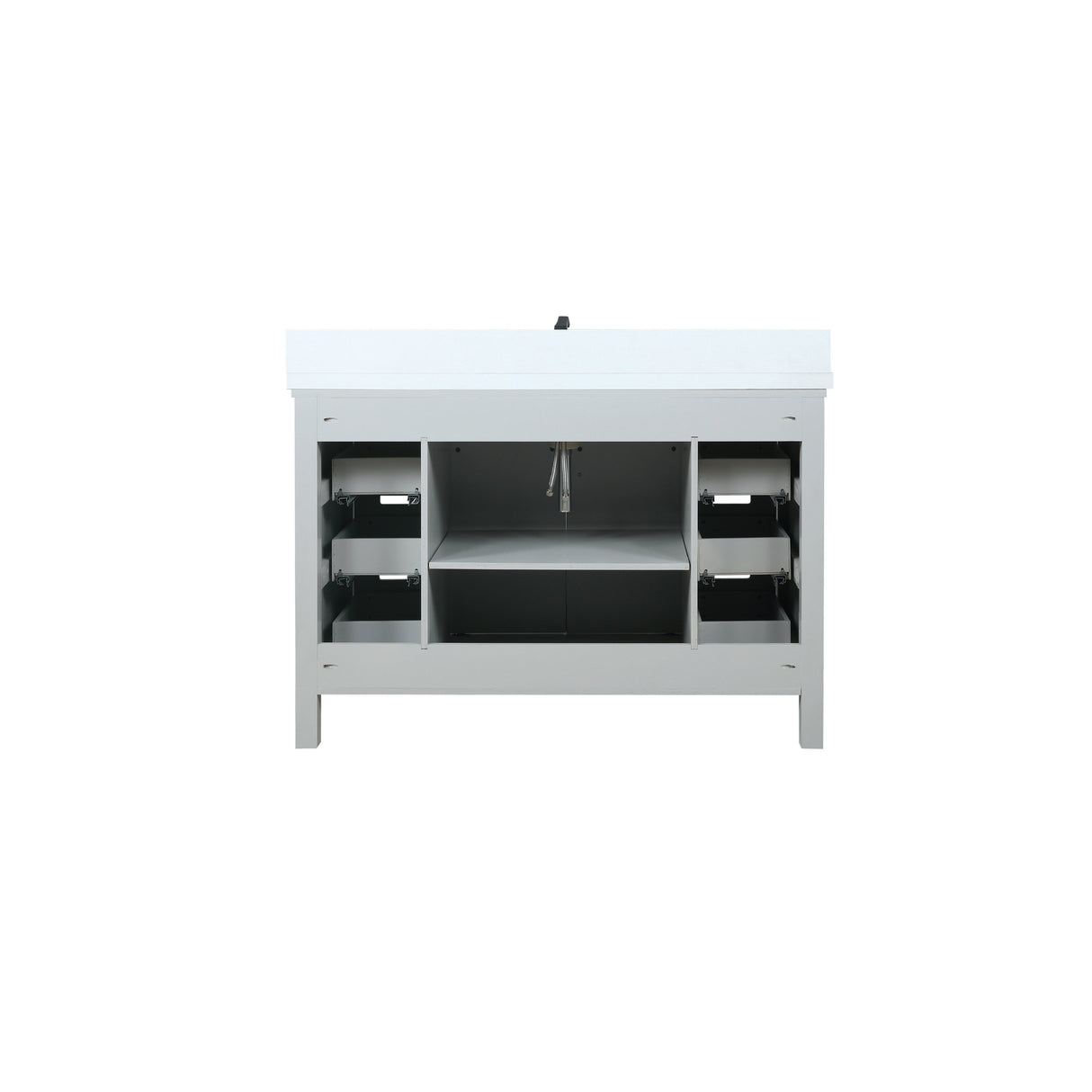 Marsyas 48" Ash Grey Single Vanity, White Quartz Top, White Square Sink and 44" Mirror w/ Faucet