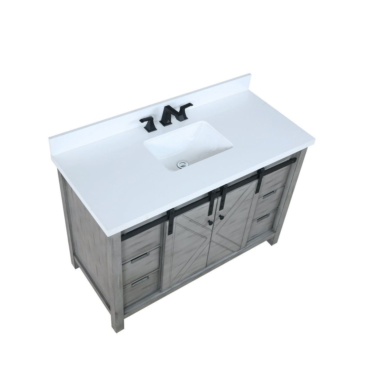 Marsyas 48" Ash Grey Single Vanity, White Quartz Top, White Square Sink and 44" Mirror w/ Faucet