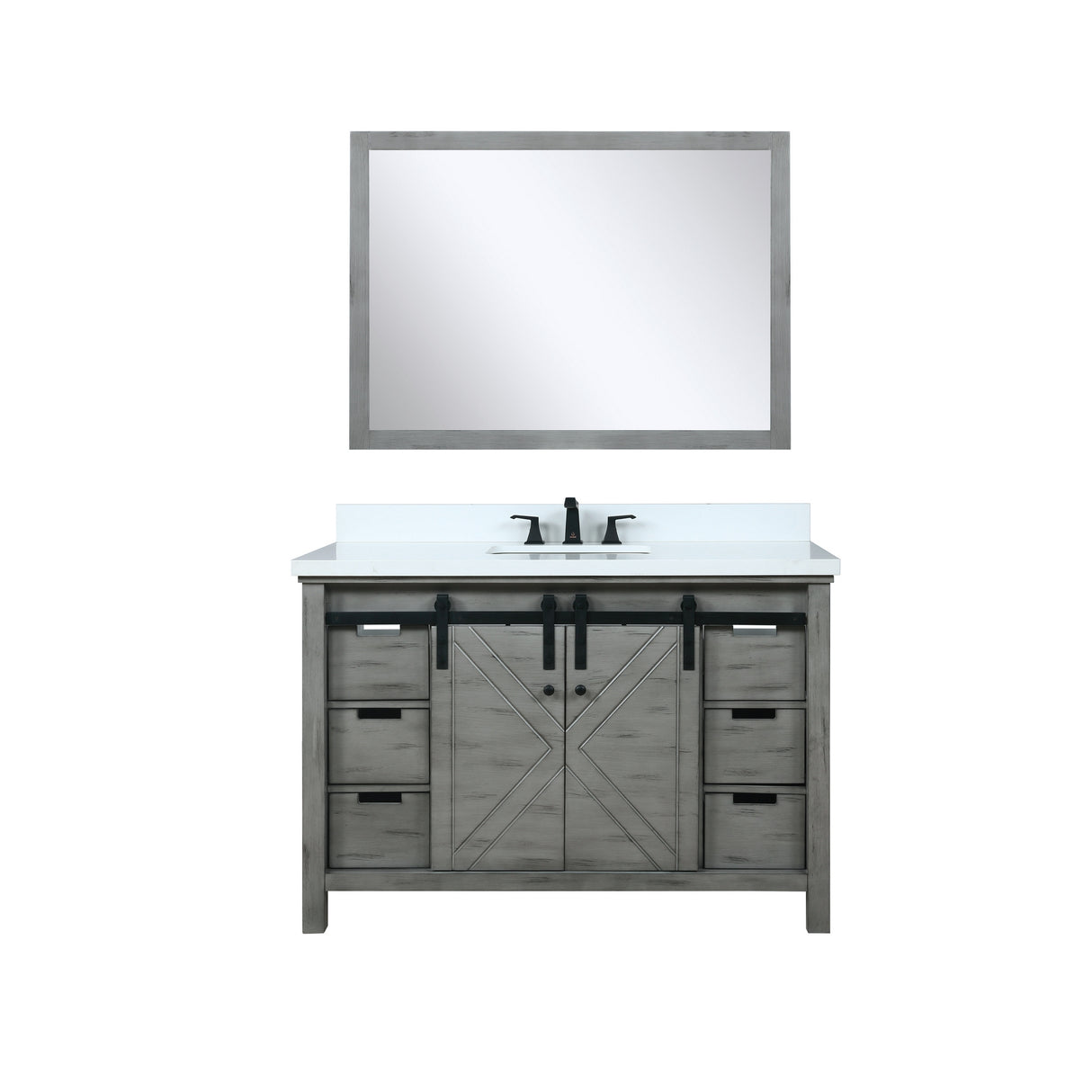 Marsyas 48" Ash Grey Single Vanity, White Quartz Top, White Square Sink and 44" Mirror w/ Faucet