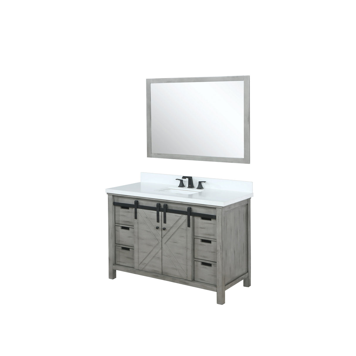 Marsyas 48" Ash Grey Single Vanity, White Quartz Top, White Square Sink and 44" Mirror