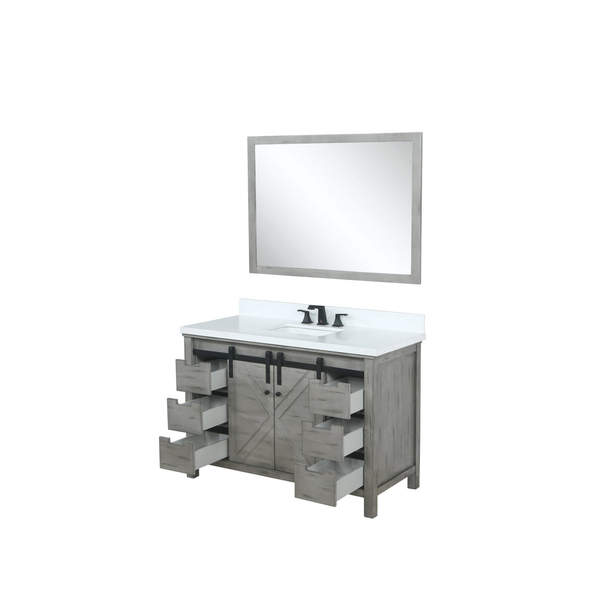 Marsyas 48" Ash Grey Single Vanity, White Quartz Top, White Square Sink and 44" Mirror