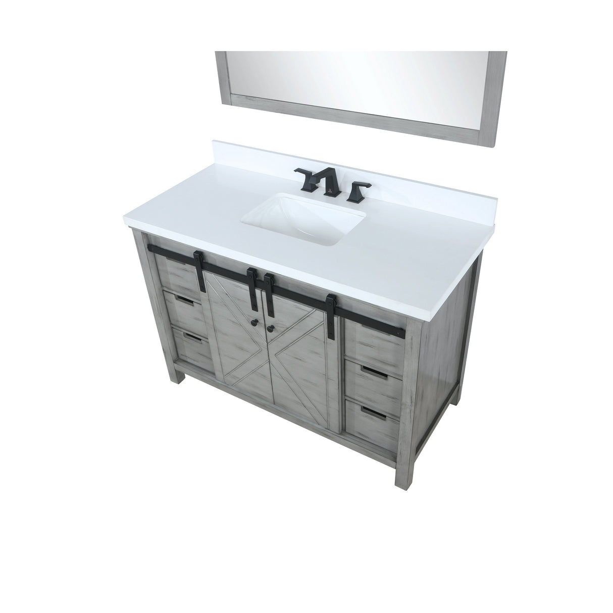 Marsyas 48" Ash Grey Single Vanity, White Quartz Top, White Square Sink and 44" Mirror w/ Faucet