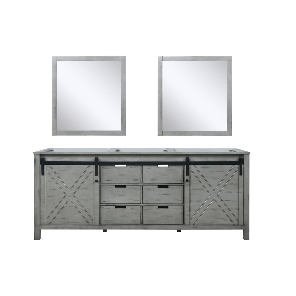 Marsyas 80" Ash Grey Double Vanity Ash Grey, White Quartz Top, White Square Sinks and 30" Mirrors w/ Faucets