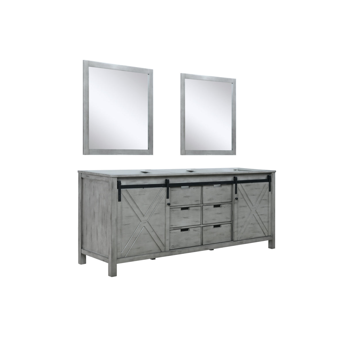 Marsyas 80" Ash Grey Double Vanity Ash Grey, White Quartz Top, White Square Sinks and 30" Mirrors w/ Faucets