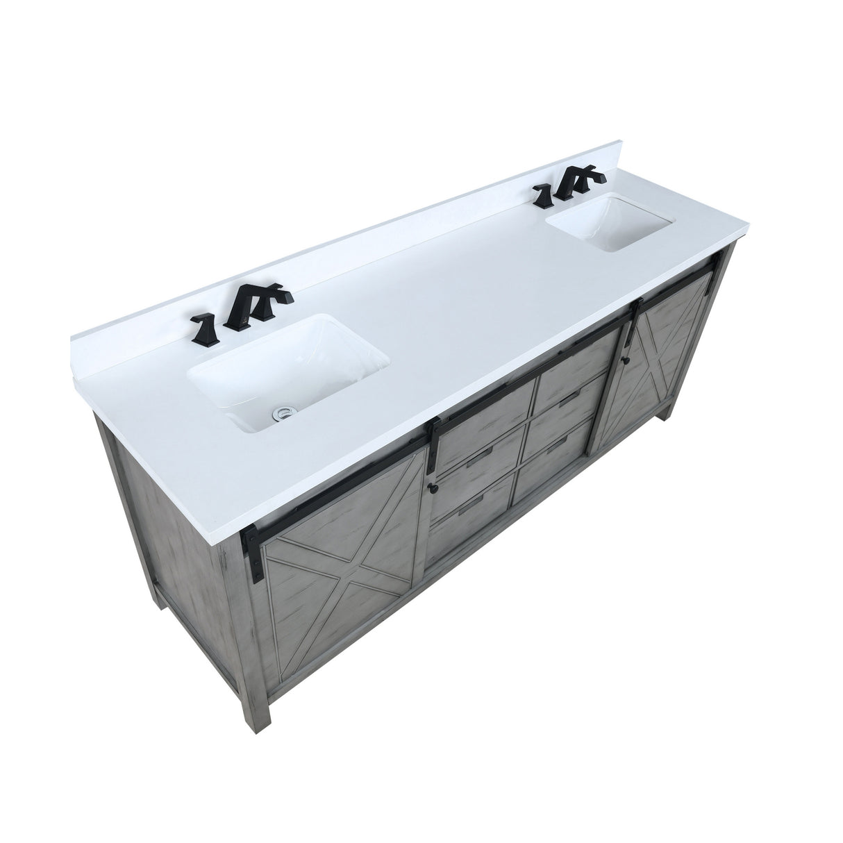 Marsyas 80" Ash Grey Double Vanity Ash Grey, White Quartz Top, White Square Sinks and 30" Mirrors w/ Faucets