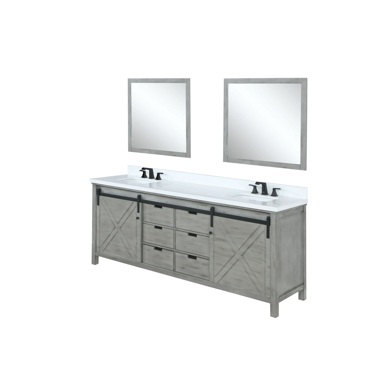 Marsyas 80" Ash Grey Double Vanity Ash Grey, White Quartz Top, White Square Sinks and 30" Mirrors