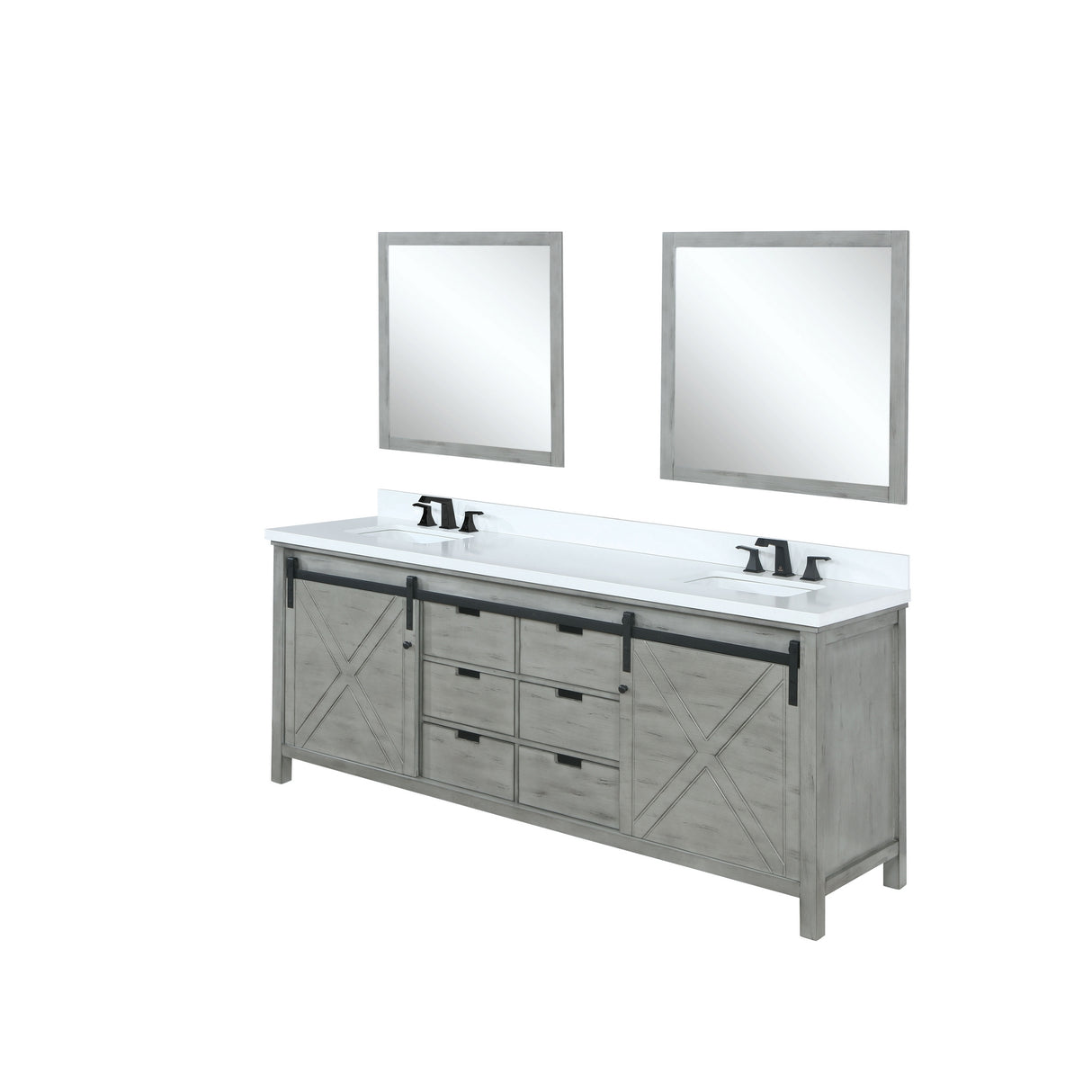 Marsyas 80" Ash Grey Double Vanity Ash Grey, White Quartz Top, White Square Sinks and 30" Mirrors w/ Faucets