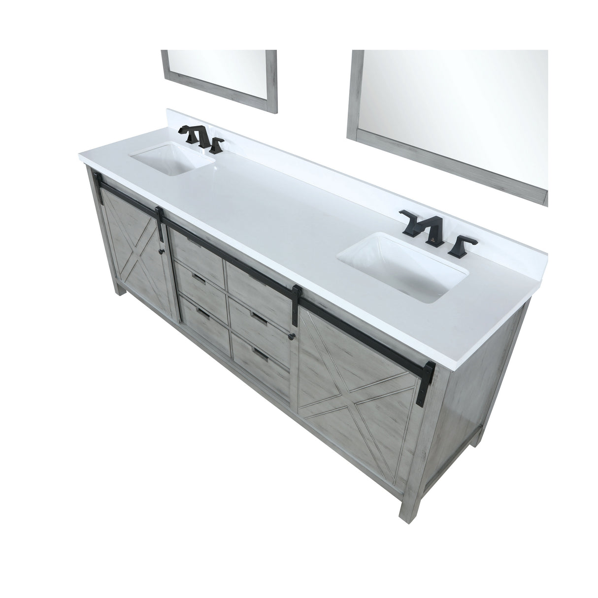 Marsyas 80" Ash Grey Double Vanity Ash Grey, White Quartz Top, White Square Sinks and 30" Mirrors w/ Faucets