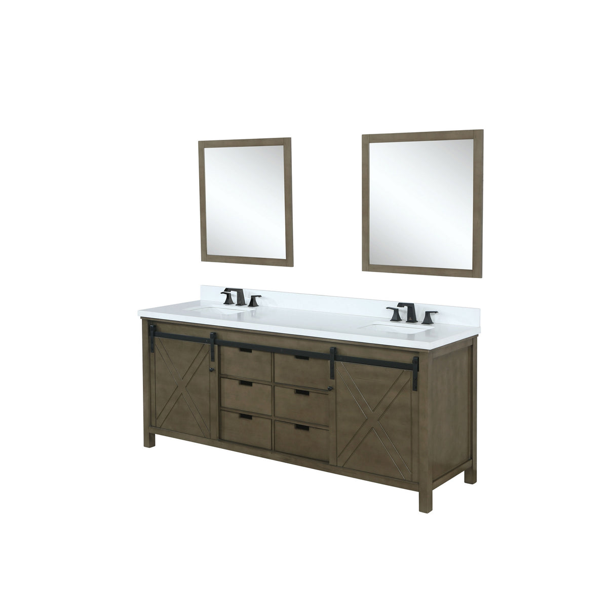 Marsyas 84" Brown Double Vanity, White Quartz Top, White Square Sinks and 34" Mirrors