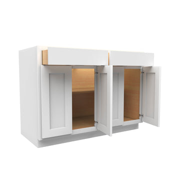 48 Inch Wide 4 Door Base Cabinet - Luxor White Shaker - Ready To Assemble, 48"W x 34.5"H x 24"D