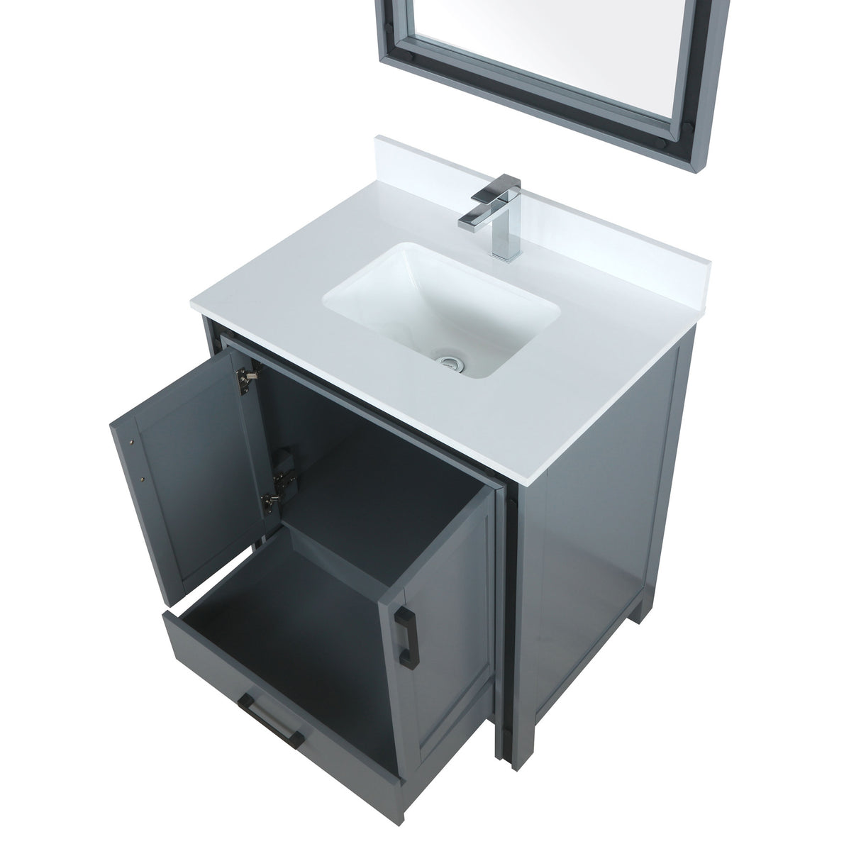 Ziva 30" Dark Grey Single Vanity, Cultured Marble Top, White Square Sink and 28" Mirror w/ Faucet