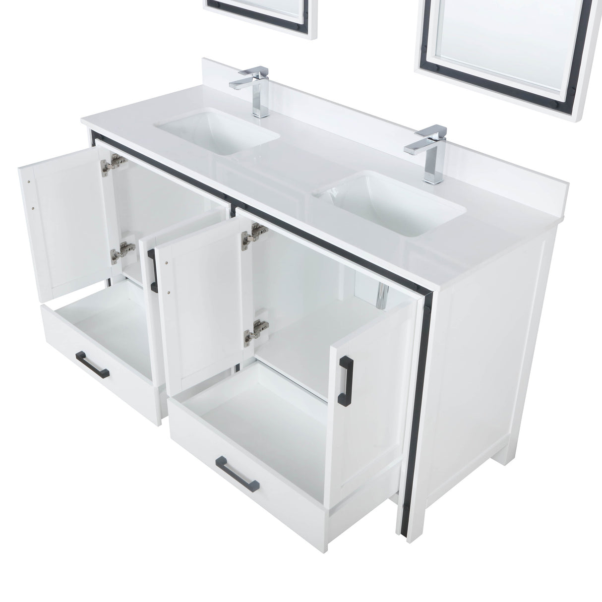 Ziva 60" White Double Vanity, Cultured Marble Top, White Square Sink and 22" Mirrors w/ Faucet