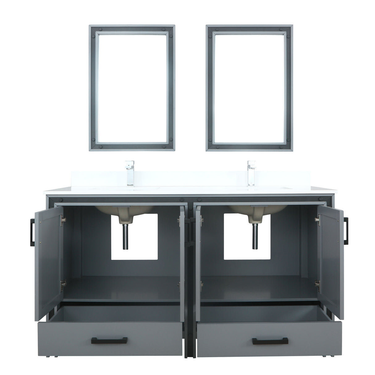 Ziva 60" Dark Grey Double Vanity, Cultured Marble Top, White Square Sink and 22" Mirrors w/ Faucet