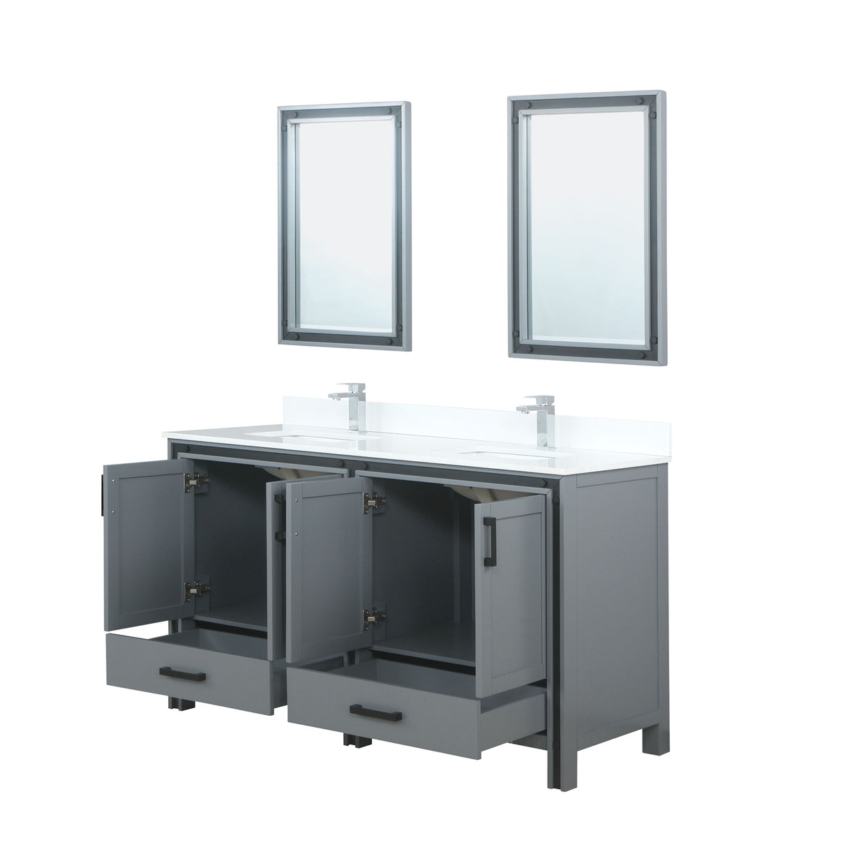 Ziva 60" Dark Grey Double Vanity, Cultured Marble Top, White Square Sink and 22" Mirrors w/ Faucet