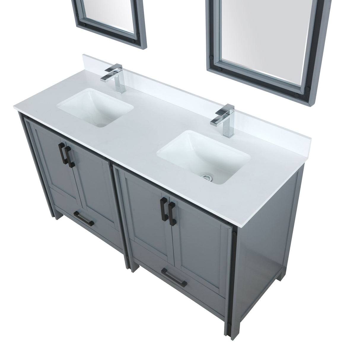 Ziva 60" Dark Grey Double Vanity, Cultured Marble Top, White Square Sink and 22" Mirrors w/ Faucet