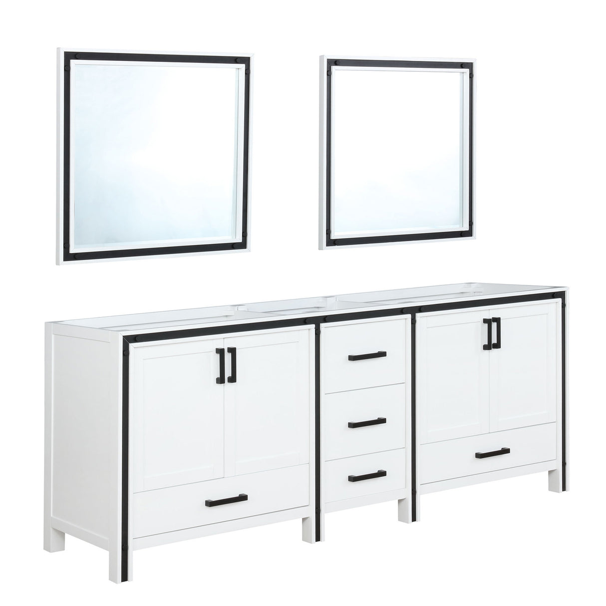 Ziva 84" White Double Vanity, no Top and 34" Mirrors