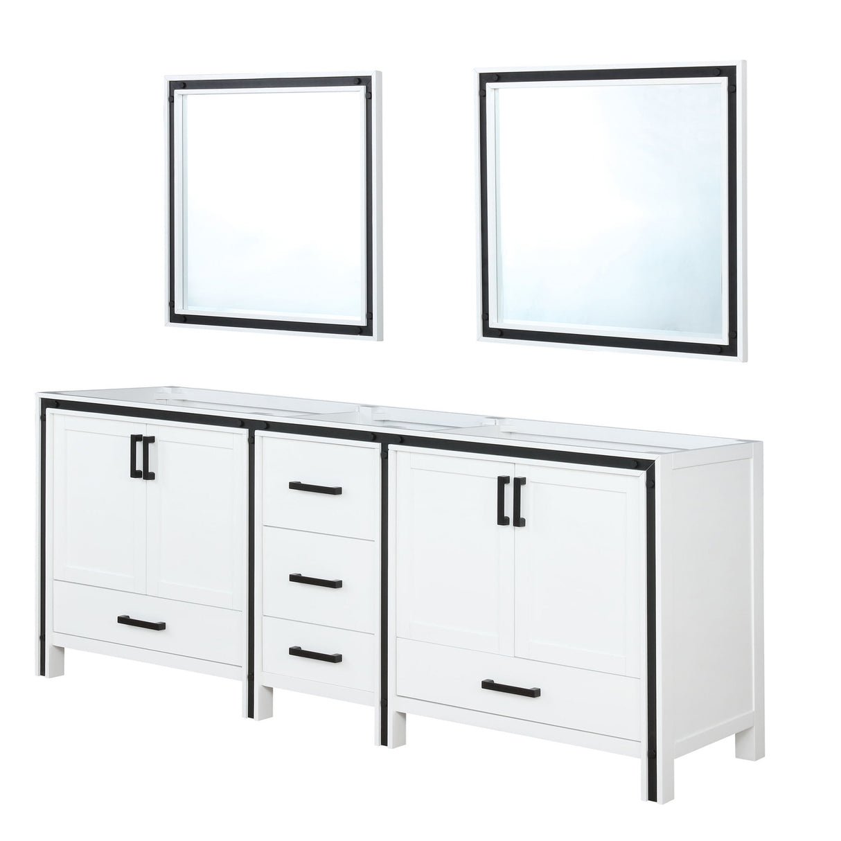 Ziva 84" White Double Vanity, no Top and 34" Mirrors