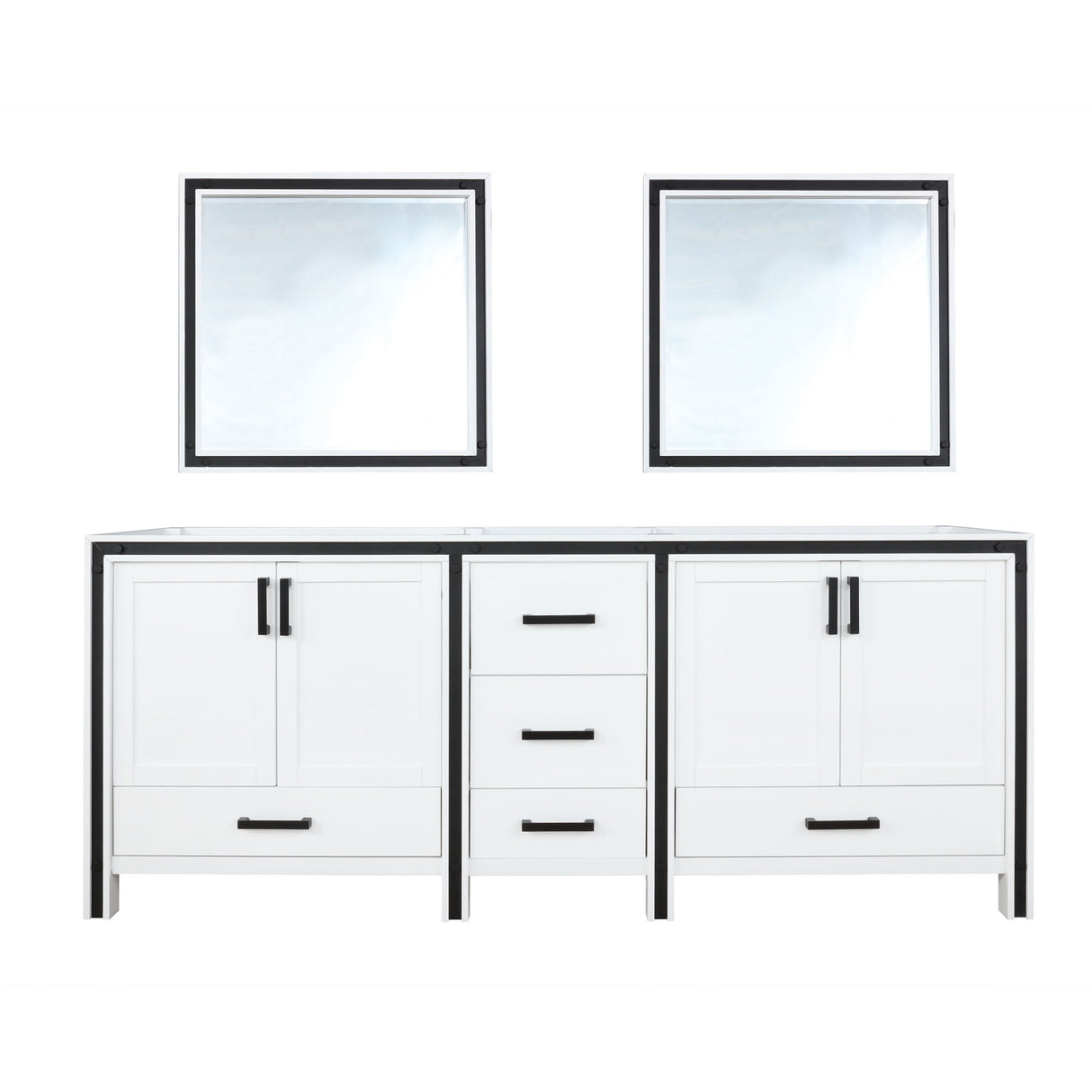 Ziva 84" White Double Vanity, no Top and 34" Mirrors
