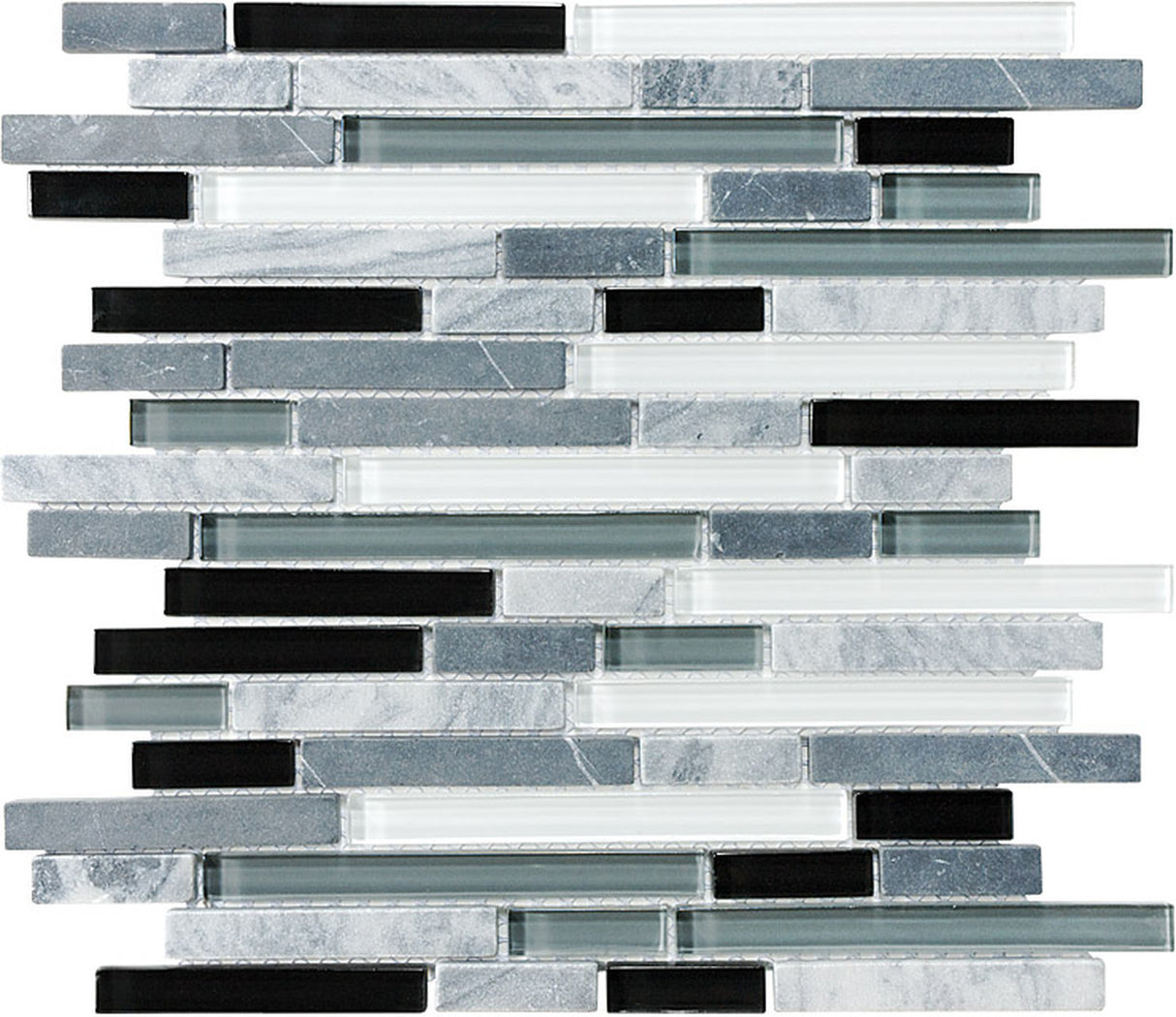 Midnight Random Strip Glass Stone Blend Mosaic