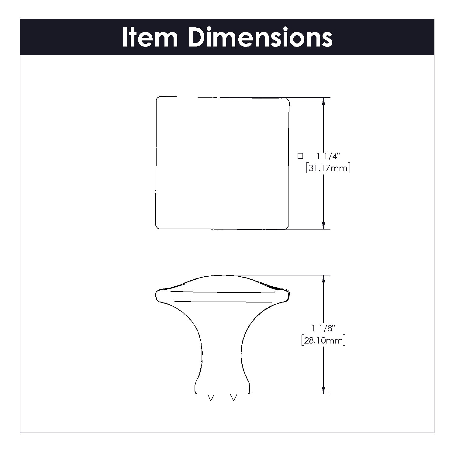 Knob 1-1/4 Inch Square - Craftsman Collection