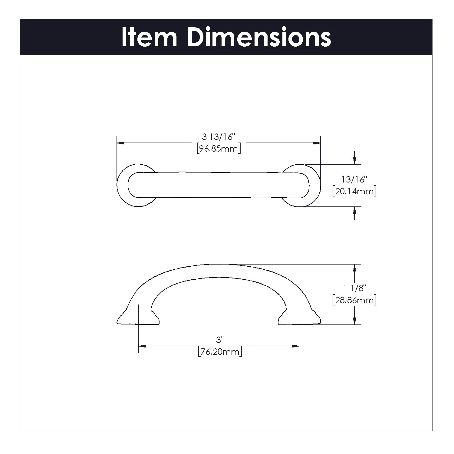 Kitchen Door Handle - 3 Inch Center to Center - Hickory Hardware