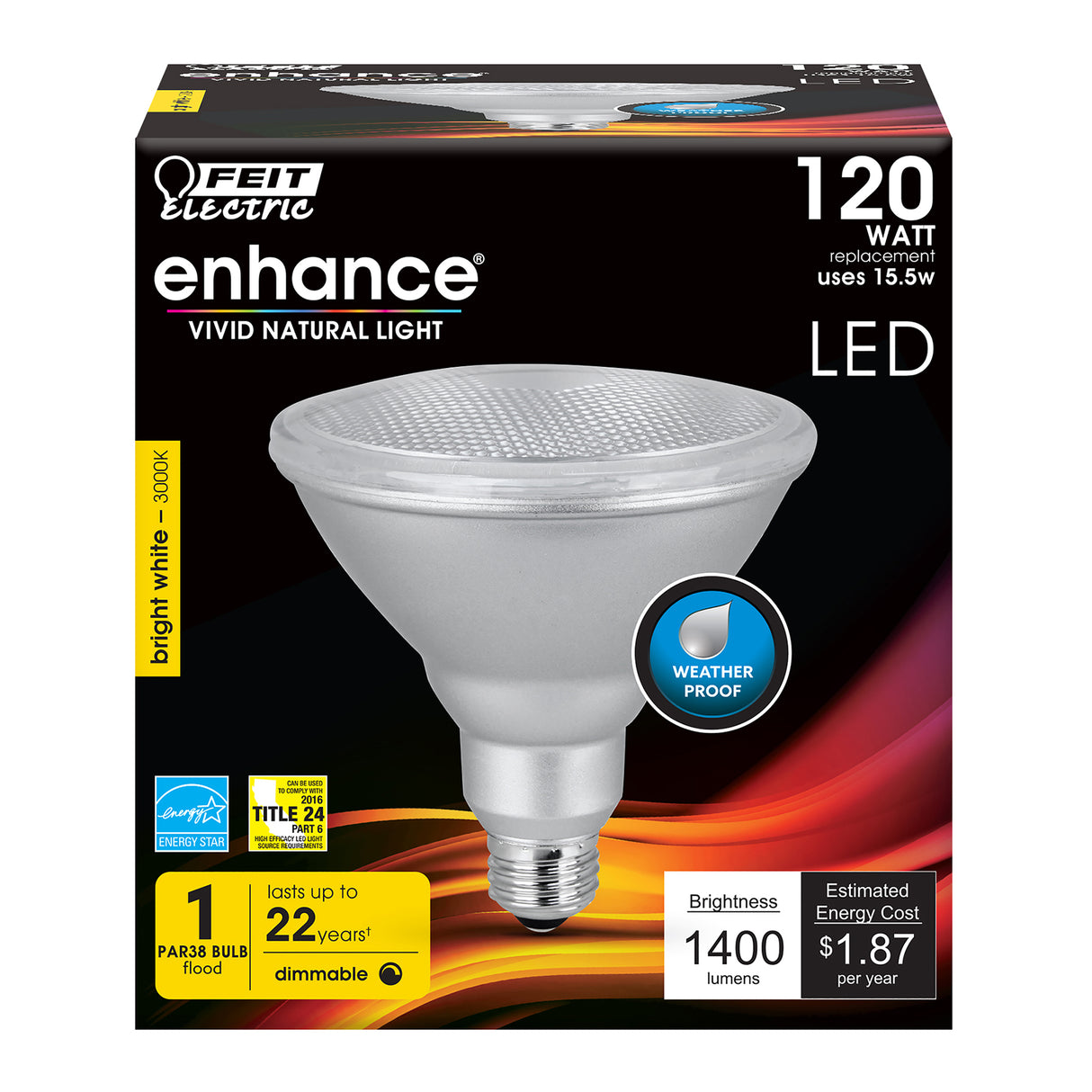 PAR38 LED Light Bulbs, 15.5 Watts, E26, Dimmable, 1400 lumens, 3000K